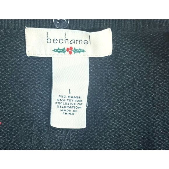 Bechamel Christmas Vest Size Large Black Holly Berries Sleeveless Cottagecore - Picture 6 of 9